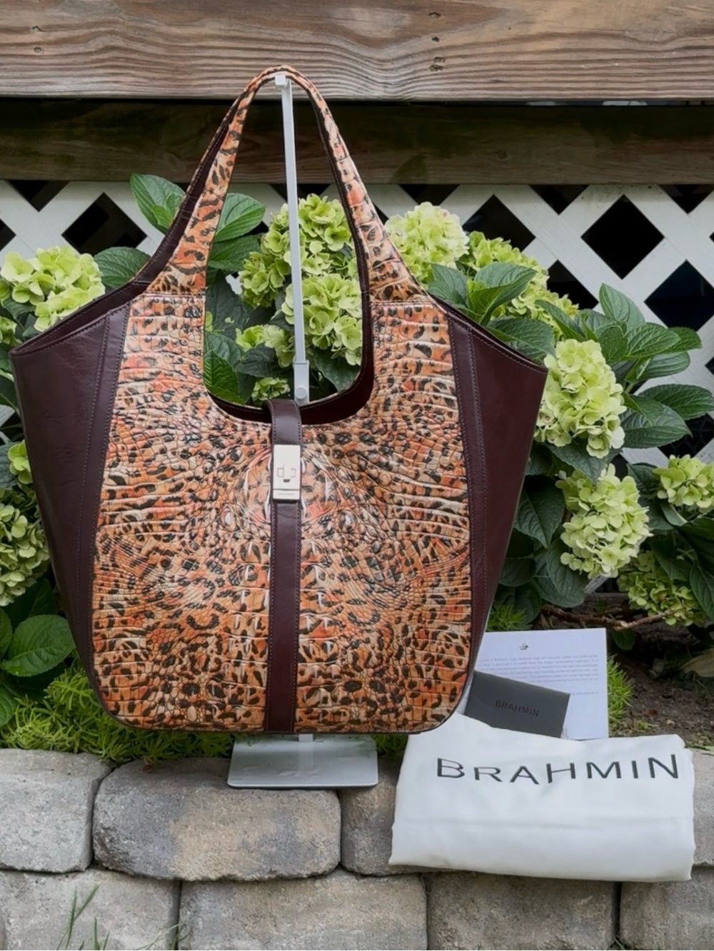 Brahmin Carla Bergamot Leopard Cub Melbourne Croc Embossed Leather Tote
